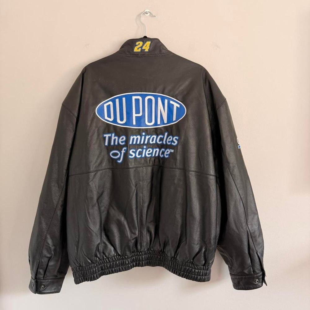 VINTAGE BLACK CHASE AUTHENTICS JEFF GORDON DUPOINT LEATHER RACING JACKET - Picture 8 of 8